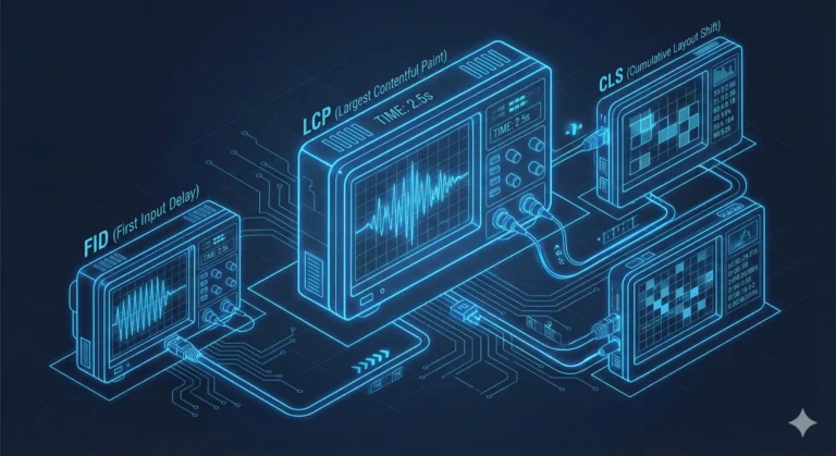 Interfaz digital de alta precisión mostrando un puntaje de 99 en performance y métricas técnicas optimizadas.
